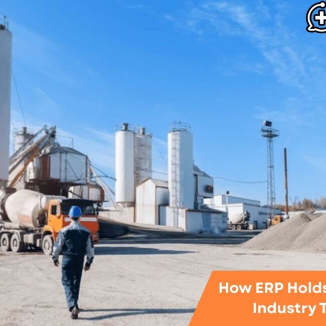 Illustration of ERP software connecting and optimizing processes in the cement industry for stronger, unified operations.