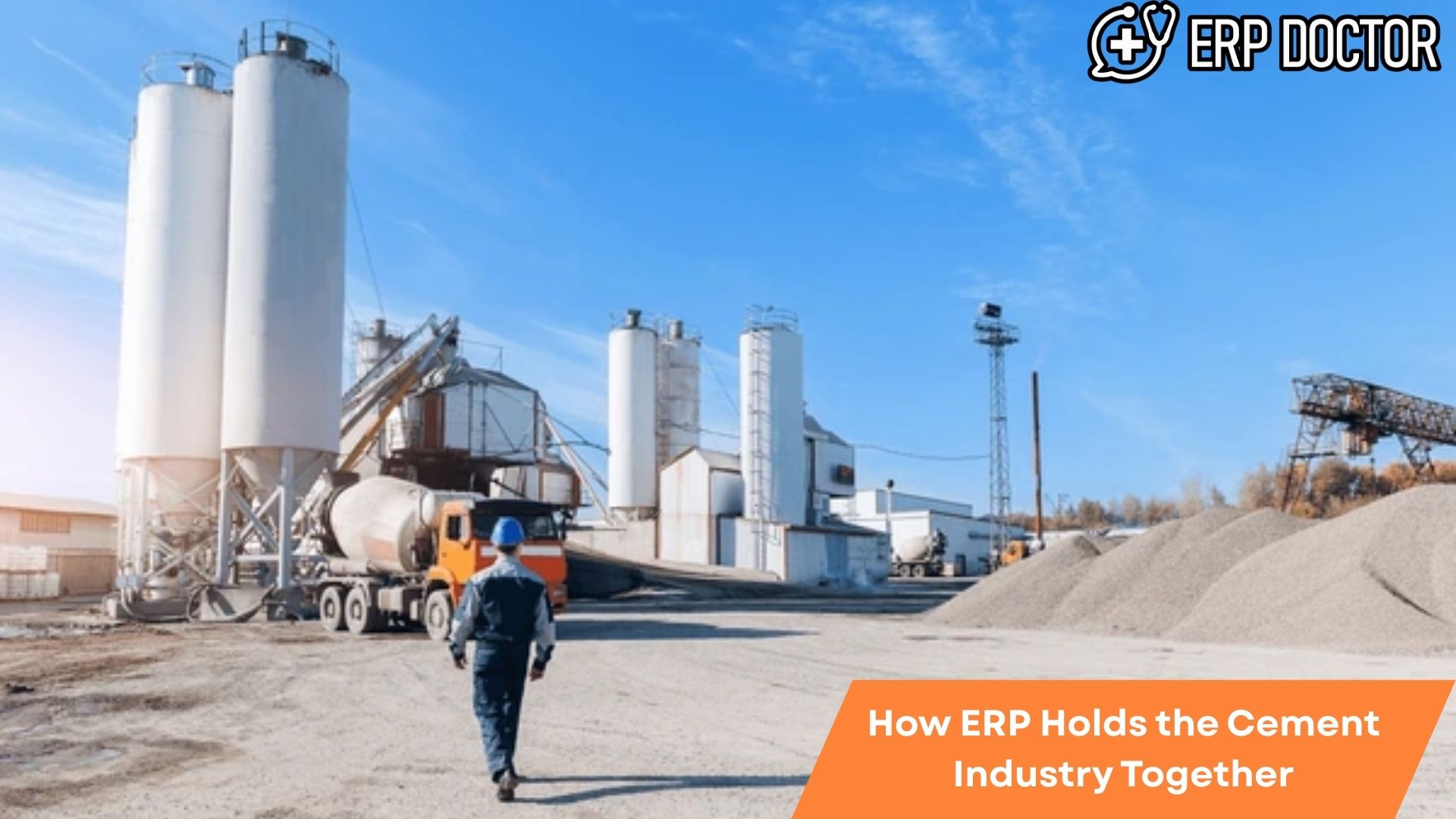 Illustration of ERP software connecting and optimizing processes in the cement industry for stronger, unified operations.