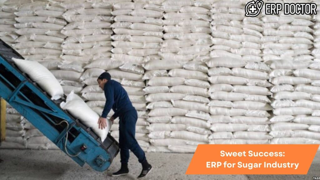 ERP software dashboard displayed in a sugar mill environment showcasing streamlined production and inventory management in the Sugar Industry.