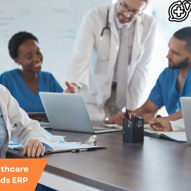 Illustration showing ERP software improving operations, efficiency, and patient care in the Healthcare Industry.