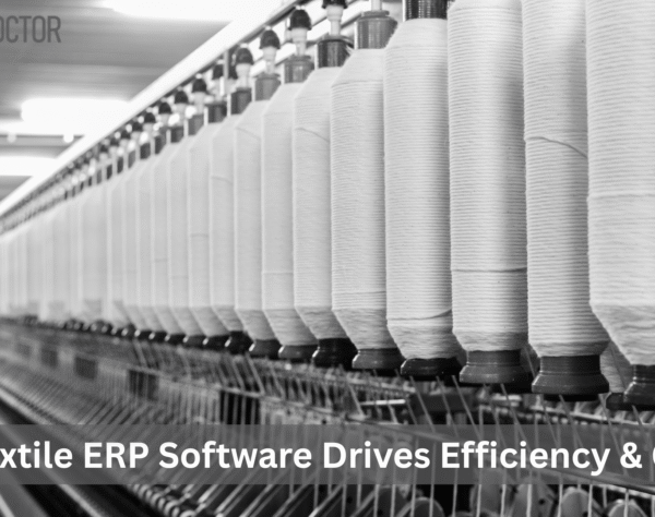 ERP software dashboard showing real-time production, inventory, and quality data for textile manufacturing