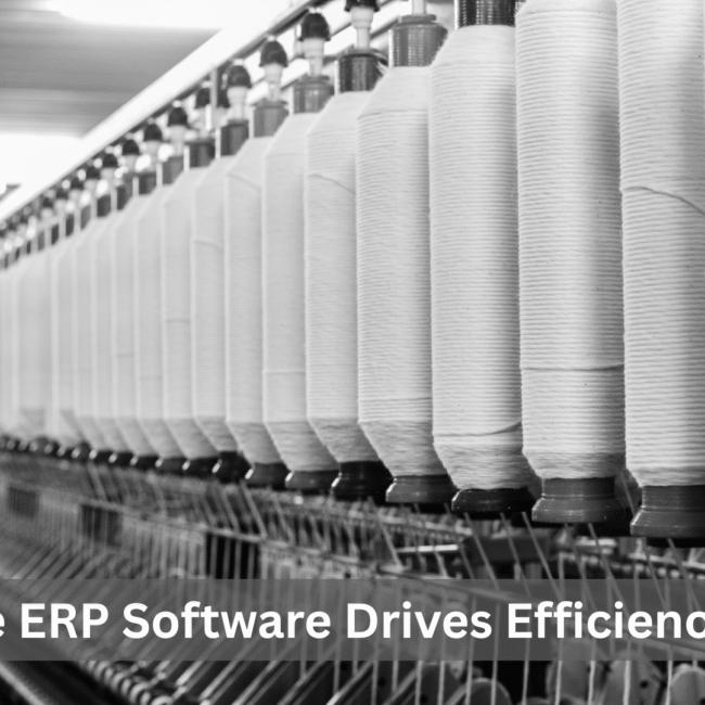 ERP software dashboard showing real-time production, inventory, and quality data for textile manufacturing