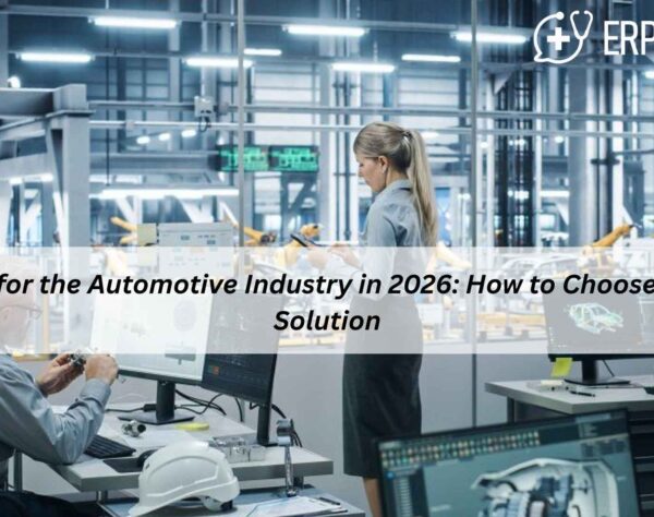 Illustration of modern ERP for the automotive industry improving production, supply chain, and quality in 2026.