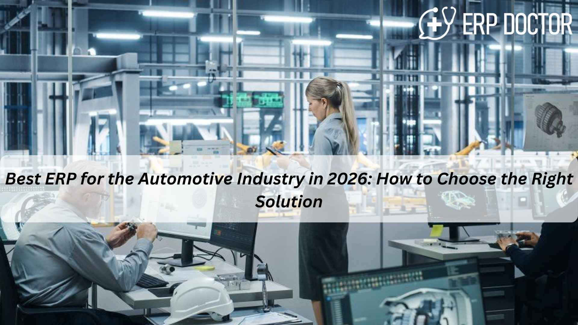 Illustration of modern ERP for the automotive industry improving production, supply chain, and quality in 2026.