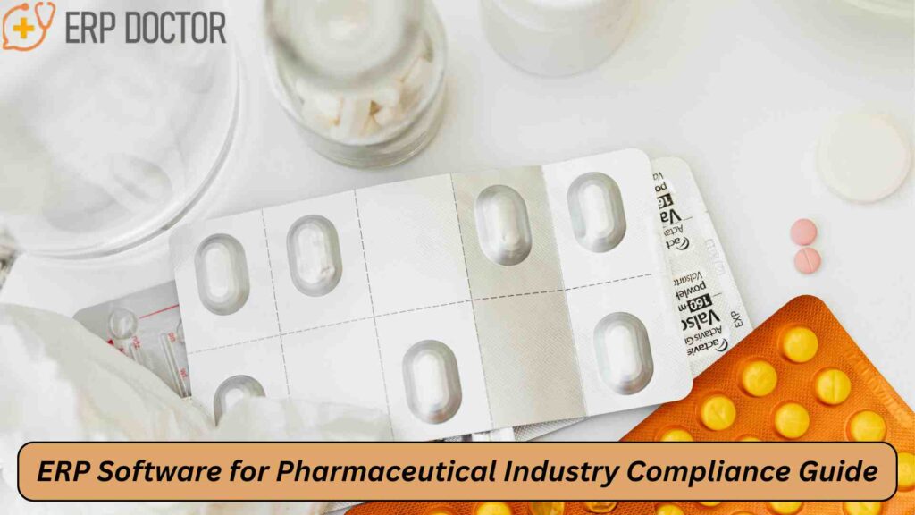 ERP software for pharmaceutical industry compliance, manufacturing control, and quality management dashboard
