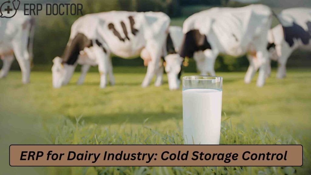 ERP dashboard for dairy industry showing cold storage monitoring and batch traceability