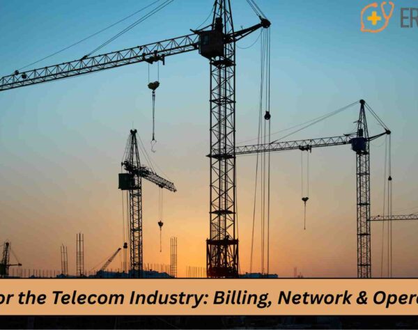 ERP for Telecom Industry dashboard showing billing, network operations, and customer management
