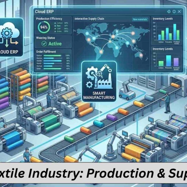 ERP dashboard for textile production, inventory tracking, and supply chain management system