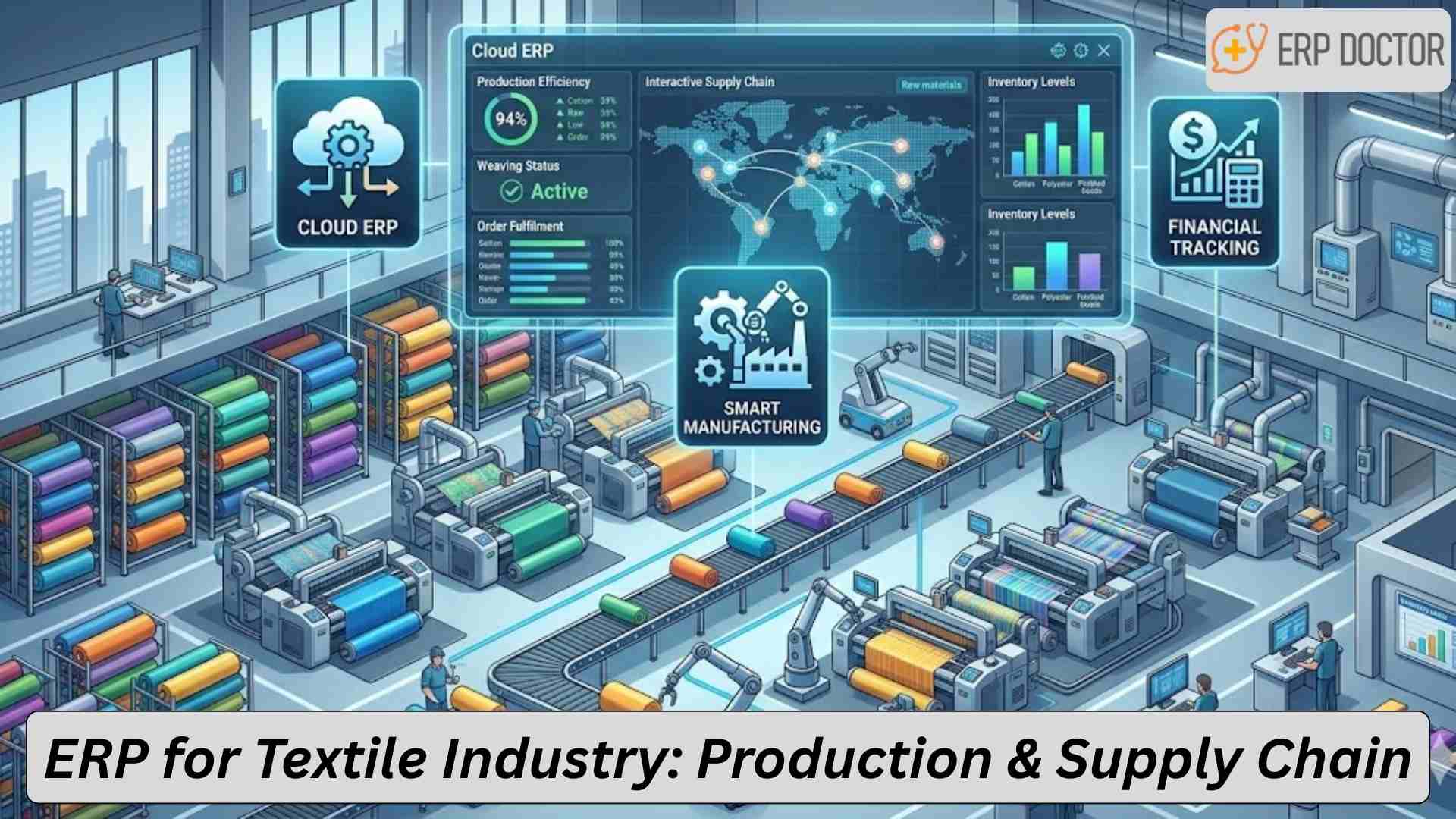 ERP dashboard for textile production, inventory tracking, and supply chain management system