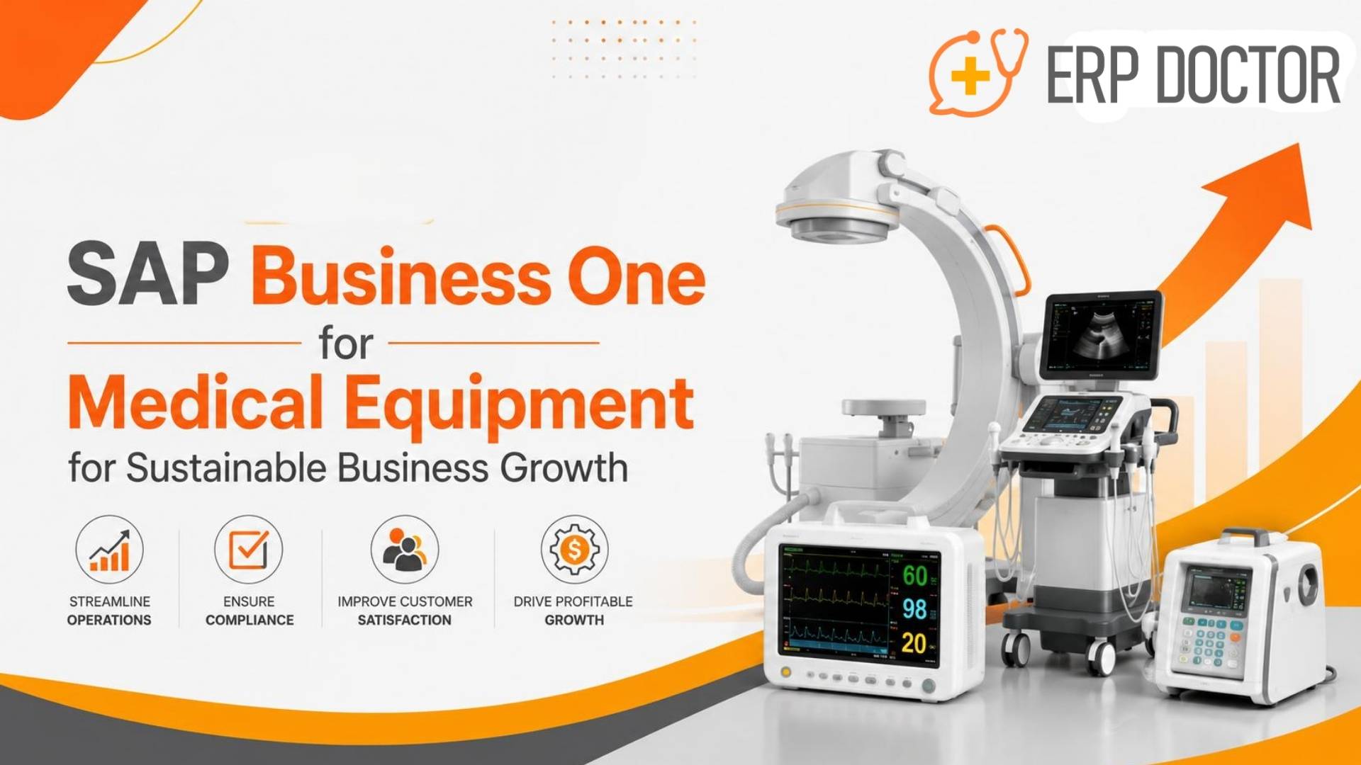 SAP B1 dashboard connecting medical equipment inventory, serial tracking, finance, sales, and service operations.
