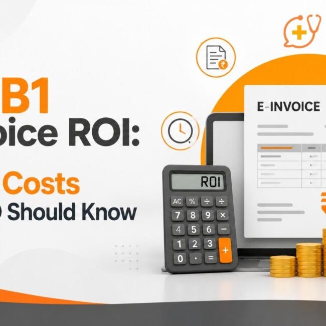 SAP Business One E-Invoice dashboard showing GST compliance, automated invoice processing, ROI improvements, and faster financial operations.