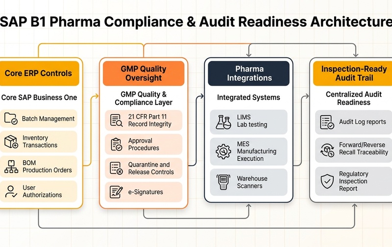 Pharmaceutical regulatory compliance and validation architecture covering 21 CFR Part 11, EU GMP Annex 11, and Schedule M audit controls