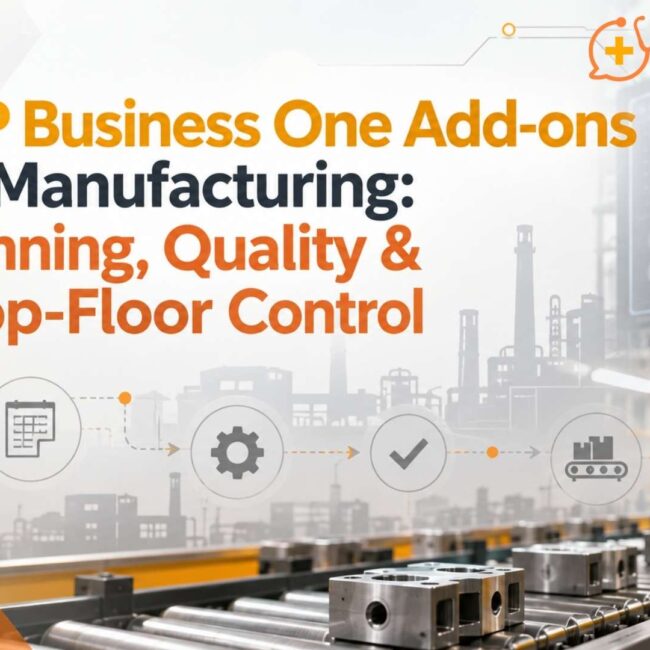 SAP Business One Add-ons for Manufacturing covering production planning, quality management, and shop-floor control