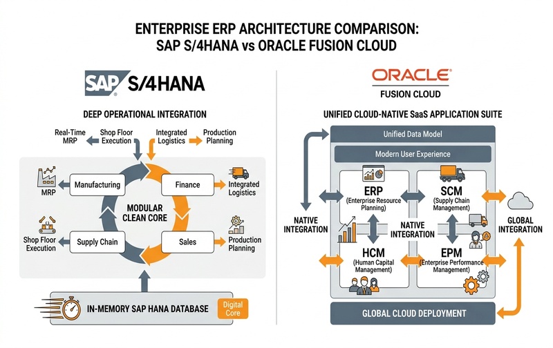 Enterprise ERP Architecture Comparison: SAP S/4HANA vs Oracle Fusion Cloud